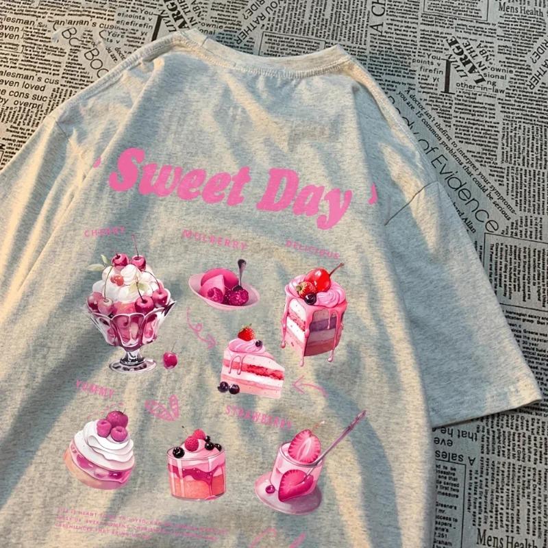 

Sweet Day Pink Ice Cream Cake Printed Streetwear Soft Breathable Trend Female Clothes Cake Pattern Women Clothing 3XL
