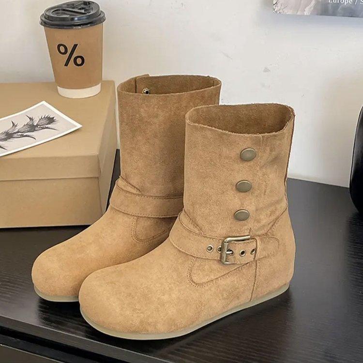 Vintage Boken Medium Single Boots Women's Autumn 2025 New Pile Thick-soled Martin Boots Boken Western Cowboy Boots