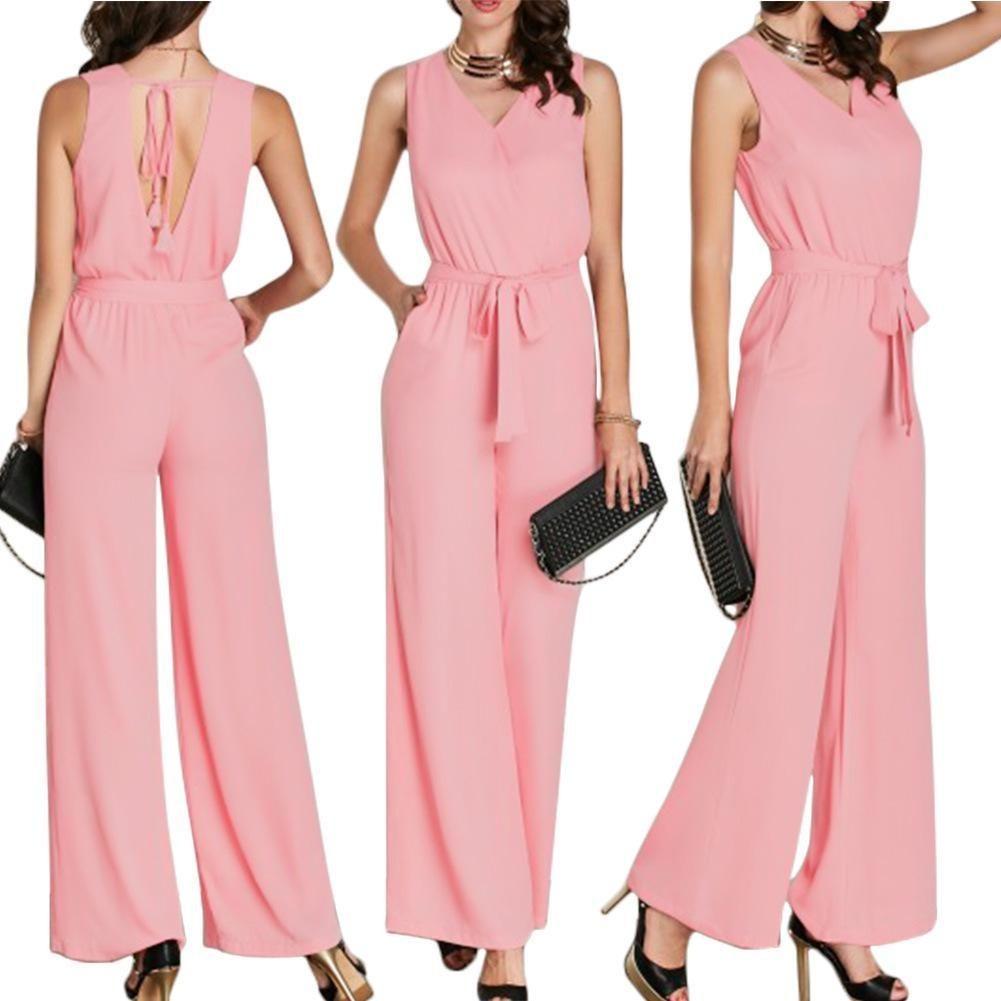 Women Sleeveless V Neck Backless Bandage Jumpsuit For Casual And Party Summer Elegance