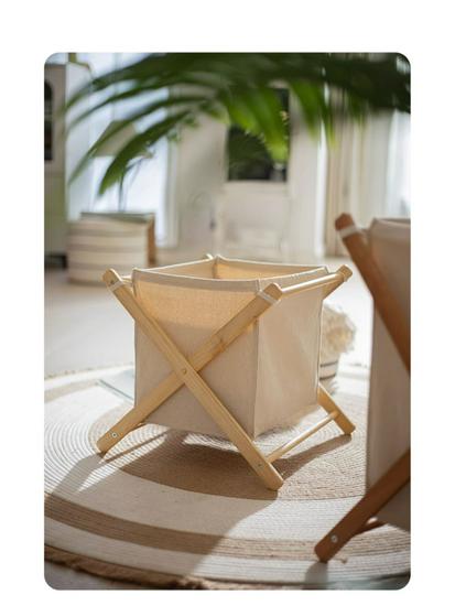 Solid Wood Foldable Laundry Basket for Bedroom and Bathroom Storage