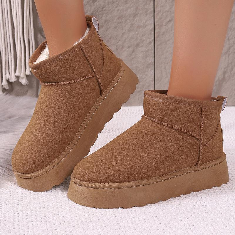 

Женские зимние ботинки большого размера с круглым носком и толстой подошвой, повседневные короткие ботинки из бархата и меха, теплые хлопковые ботинки, однотонные, размеры 36-41 38 коричневый