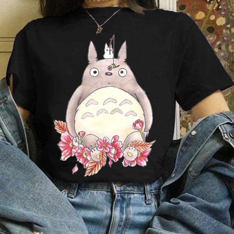 Cartoon Totoro Anime Series Printing, Summer Campus Large Size Men's and Women's Short Sleeve Anime T-shirt