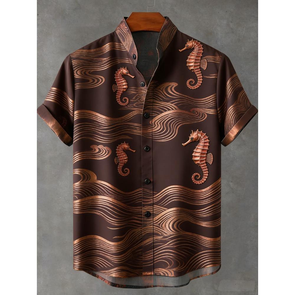 2026 Men's New Fun Short-Sleeved Shirt Turtle Octopus Whale 3D HD Printed Shirt Hawaiian Vacation Social Men's Clothing