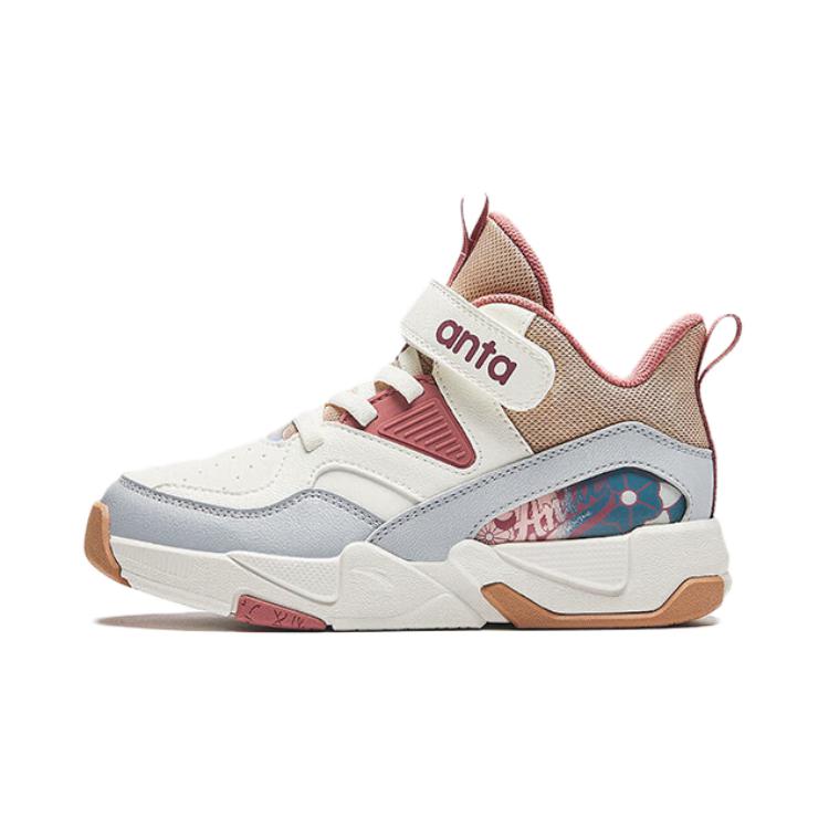 Anta Kids Fabric Synthetic Leather Versatile Casual Non-Slip Wear-Resistant Low-Top Basketball Shoes Kids sneaker White Gray Brown A22439982-3