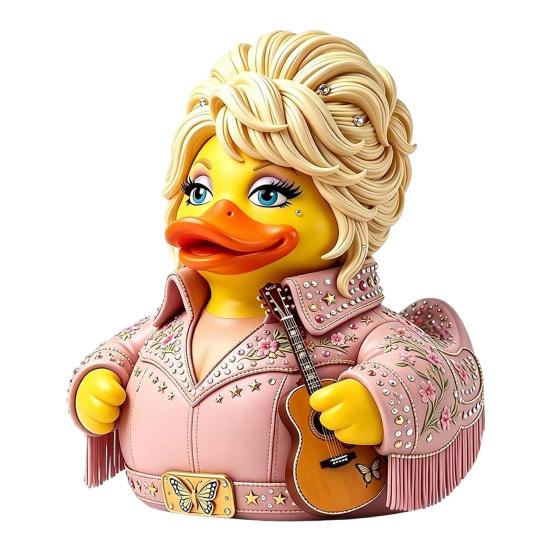 Artistic Resin Animal Statue Parton Memorial Duck, Dolly Duck Figurine, Country Music Statue, Guitar-Themed Small Desktop Display Piece Decorative