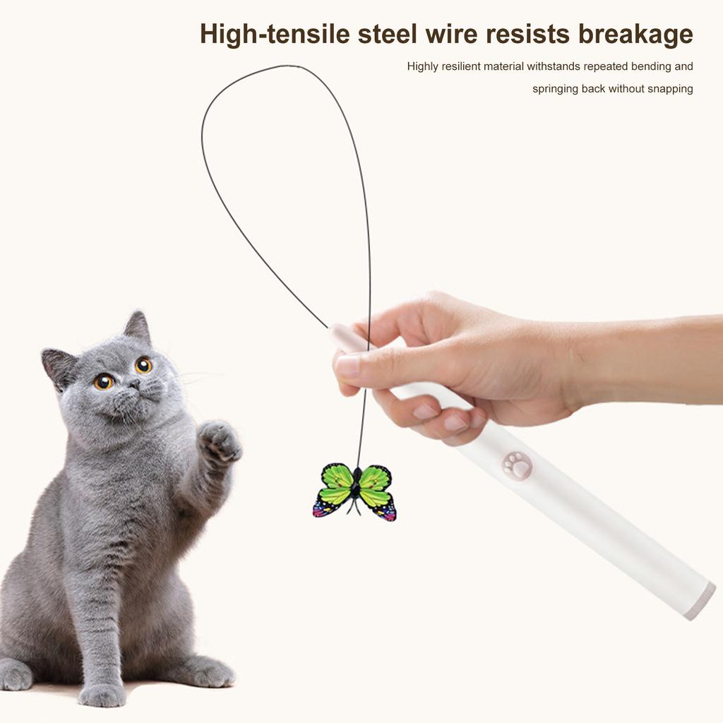 Electric Butterfly Flying Cat Self-entertaining Toy Butterfly Cat Teaser Stick for Kitten Catcher Having Fun Exercise Playing