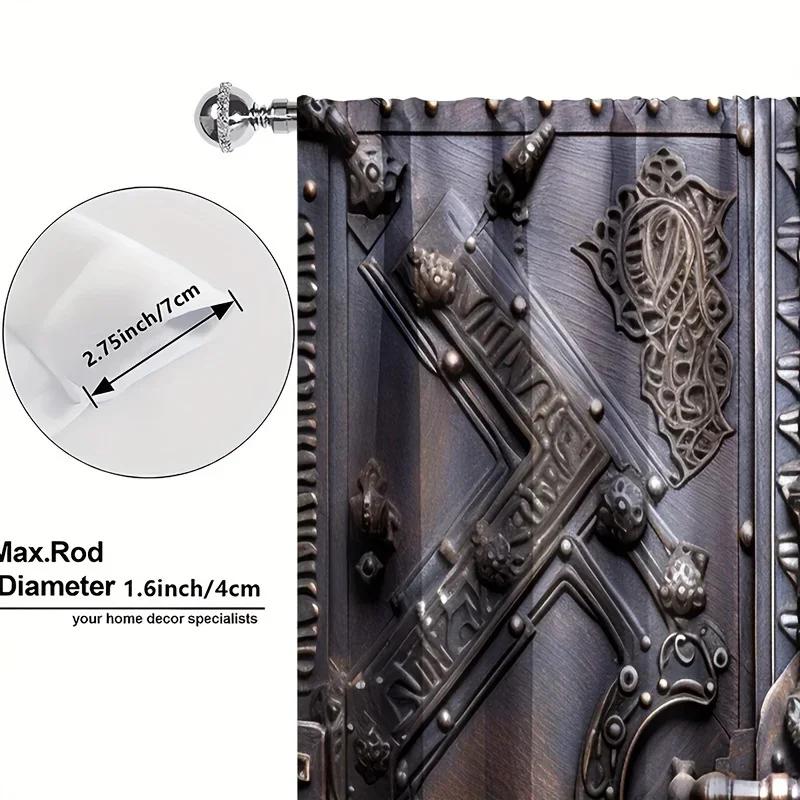 3D 2pcs Metal Wooden Accessories Wooden Door Printed Curtains Living Room Bedroom Decoration 3D Digital Printing Curtain Home De