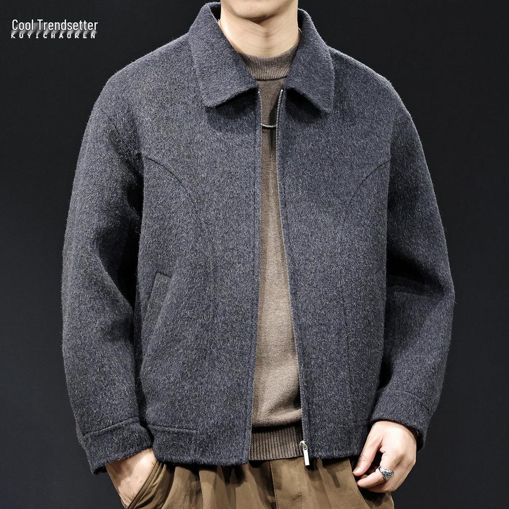 Men's American Style Heavyweight Wool Cashmere Jacket - Double-faced, Thickened, High-end, Plus Size Casual Outerwear for 2025.