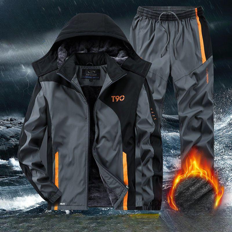 Men's Waterproof Winter Jacket Suit Plus Velvet Thickened Two-piece Sportswear Suit Men's Mountaineering Clothing