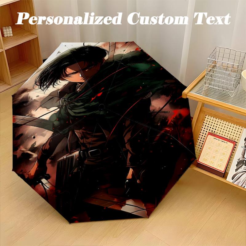 8‑Rib Automatic Umbrella, Attack On Titan Design Foldable Umbrella for Sun Rain Protection Travel