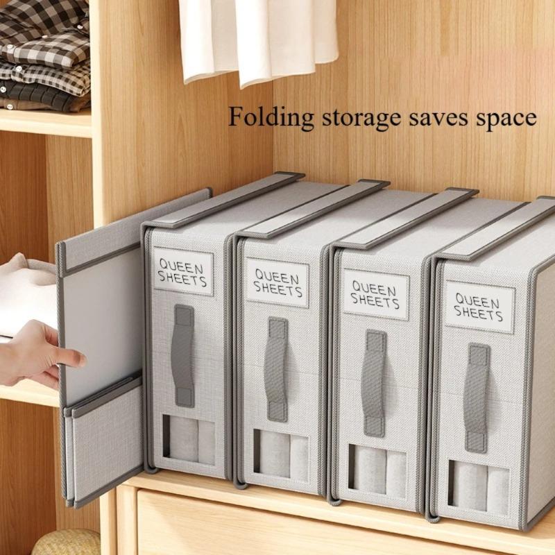 Sheet  Storage Box Organizer Thickened Fabric Folding Window Zipper Blanket Organizer Wardrobe Bed Clothes Storage with Lid