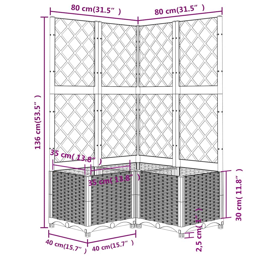 Vidaxl Garden Planter With Trellis, Black, 80X80X136 Cm, Pp