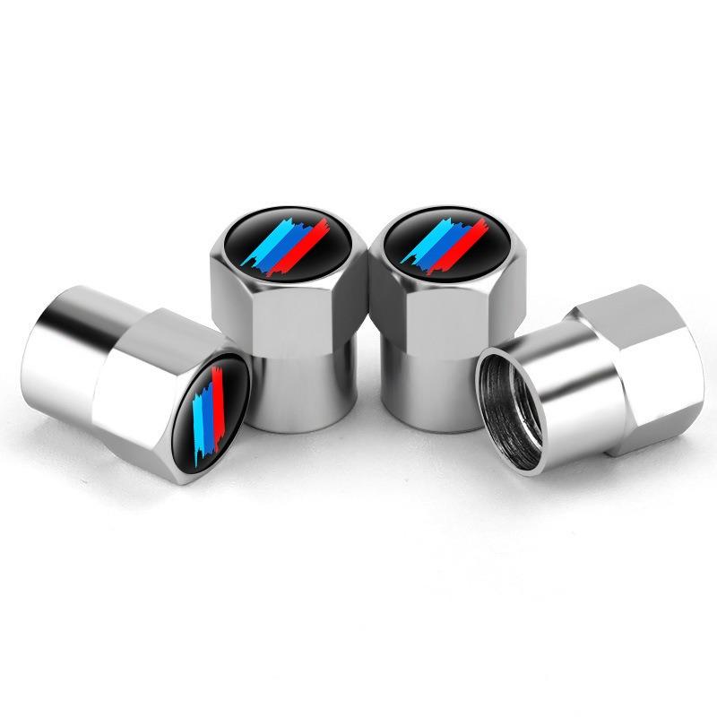 New Car Aluminum For BMW Tri Color Stripe Strip Decoration Emblem 4pcs Tire Valve Air Port Stem Cover Caps Wheel Hub Accessories BF2