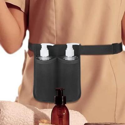 Massage Bottle Bag Lotion Essential Oil Waist Holder with Adjustable Belt Massage Therapist Holster for 1 or 2 Bottles Easy Access