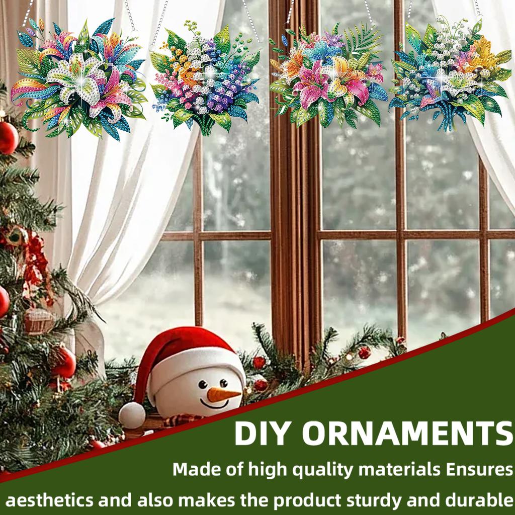 4pcs Flower Animal DIY 2D Flat Diamond Painting Kits Hanging Diamond Art Kits Diamond Art Pendant for Home Decoration and Gift