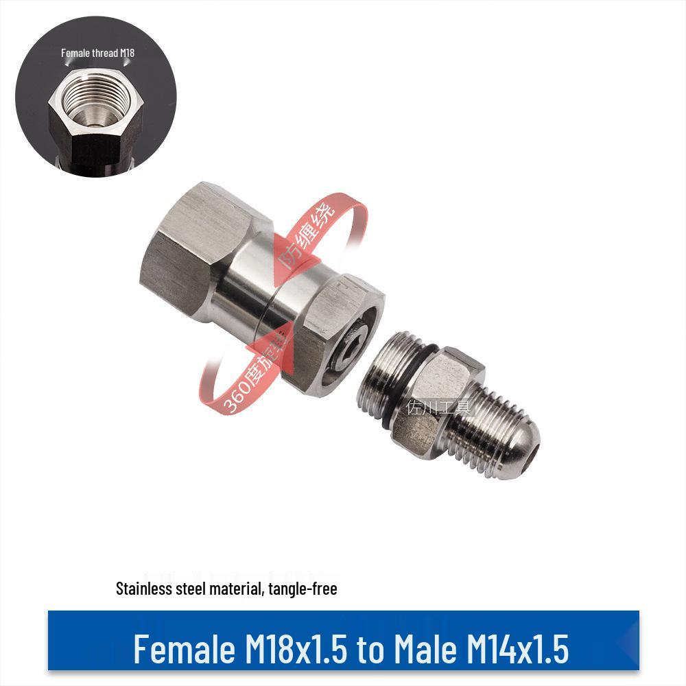 3/8" Anti-Tangle High-Pressure Washer Rotating Water Gun Connector, Stainless Steel, M14/M18/M22.