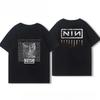 American Mens and Womens Summer Cotton Coat Nine Inch Nails Nine Inch Nails Surrounding Rock Band Short Sleeve Printed Tshirt