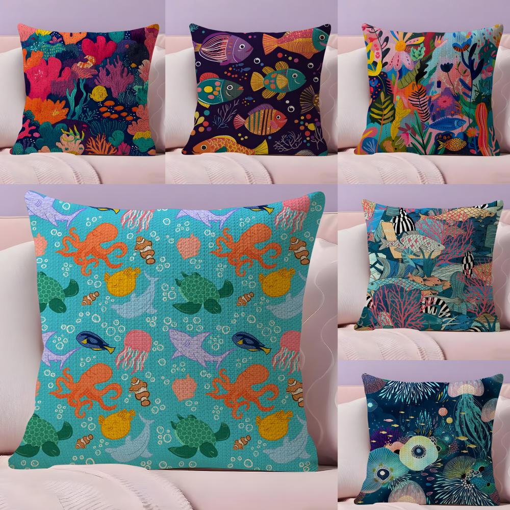 Marine Life Fashion Cushion Cover Natural Linen Pillow Case DoubleSided Print Decorative Sofa Pillowcase Home Decor Gift