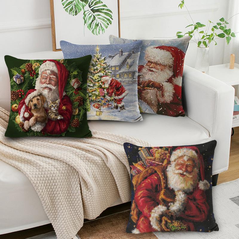 Santa Leinen Bedruckter Kissenbezug Heim Büro Dekoration Kissen Sofakissenbezug