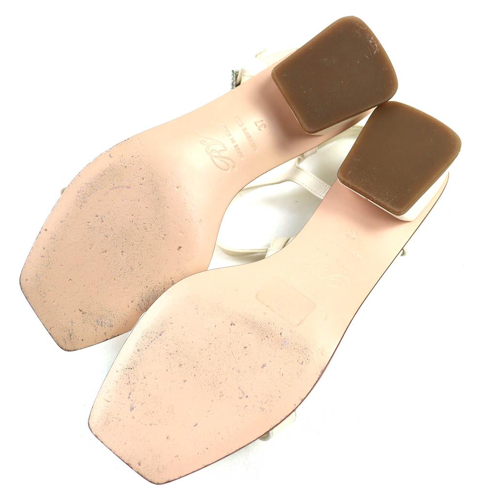 Great ROGER VIVIER Sandals Beaded Ankle with Strap Square Toe Leather Ivory  37 Used