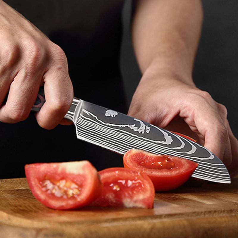 Stainless Steel Kitchen Knives Laser Pattern Chef Knife Slicing Peeling Cleaver Meat Fish Sushi Cutter for Household