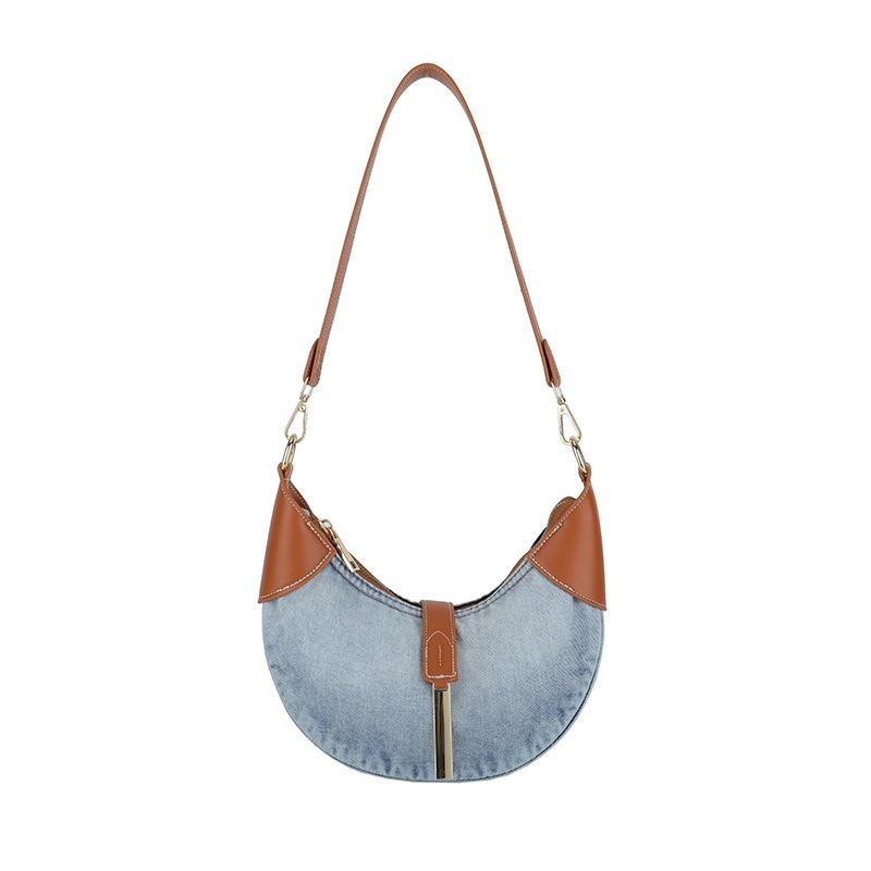 Autumn and winter small bag women's new contrasting color versatile shoulder underarm bag fashion denim dumpling messenger bag