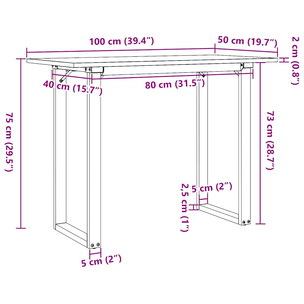 Dining Table O Shaped Frame 100 x 50 x 75 cm Solid Pine Wood and Steel