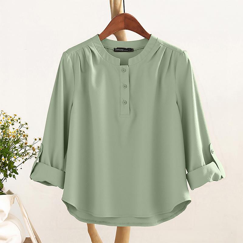 

ZANZEA Women Casual Round Neck Adjustable Loose Long Sleeve Blouse L зелёный