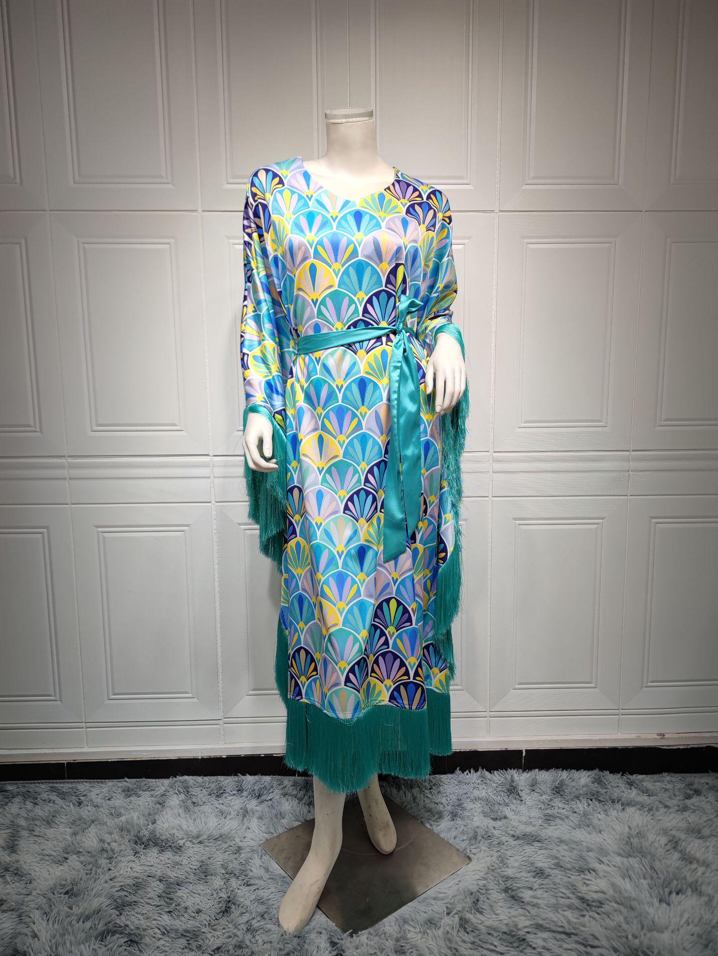 

AB257 2022 Элегантное атласное вечернее платье с бахромой и рукавами «летучая мышь» для светских банкетов One Size синий