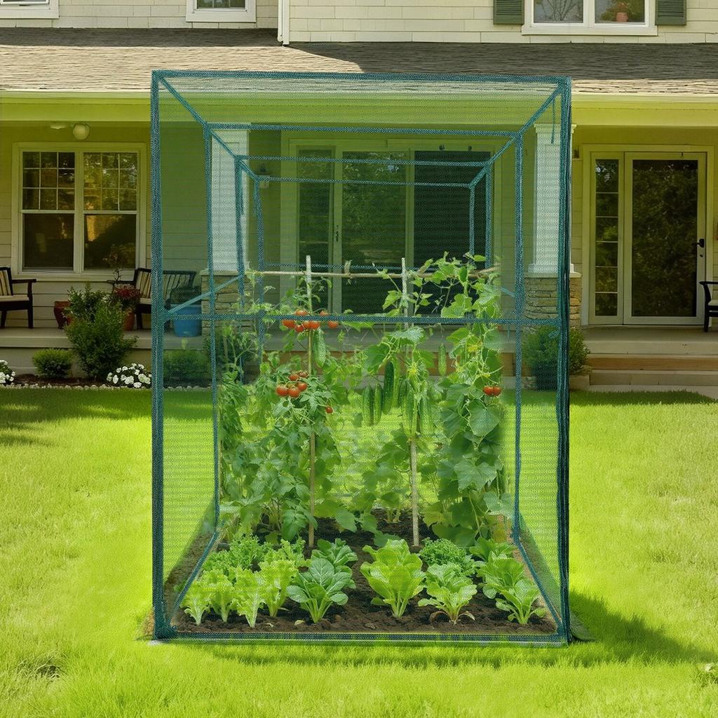 Crop Cage, 3.56 X 1.2 X 1.94 M Plant Protection Tent with Zippered Door, Wind-Resistant Tall Crop Cage, Easy To Install, Outdoor Raised Bed Cover,
