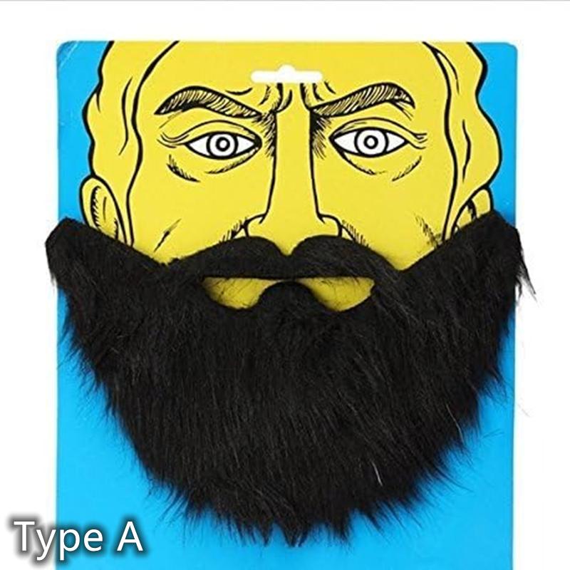 Black Fake Beard & Mustache Set - Unisex Costume Facial Hair for Halloween, Parties, Disguise Games & Pobooth Props