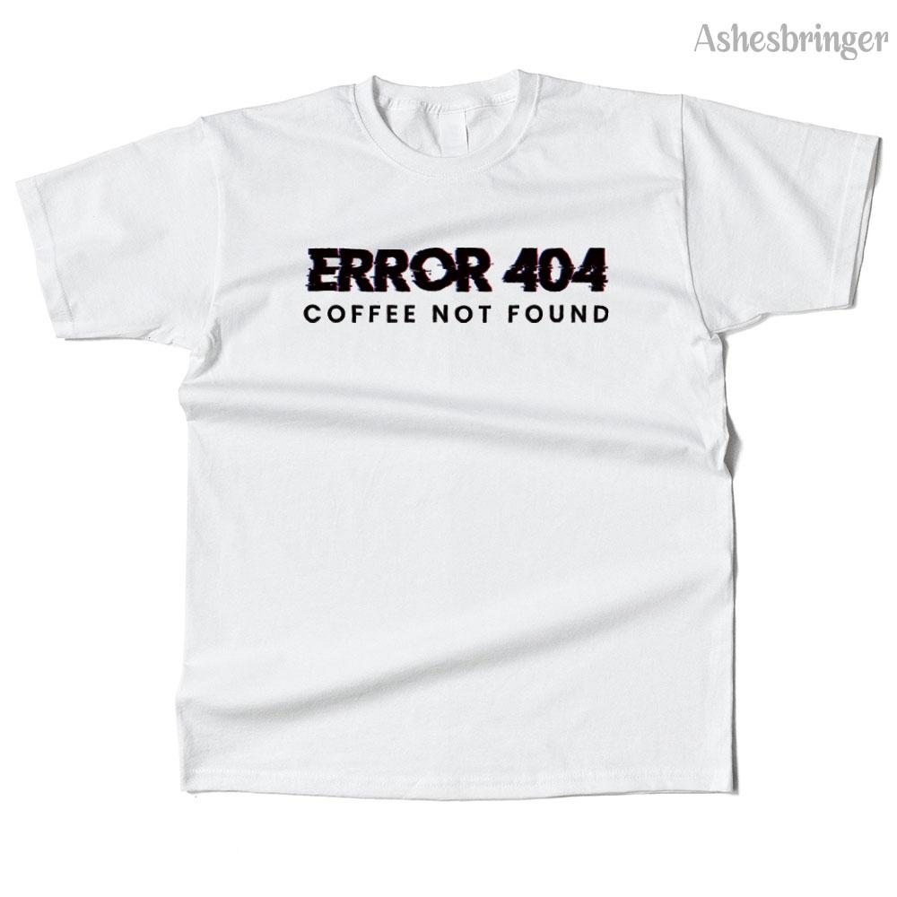 Mens Cotton Error 404 Coffee Not Found Graphic Funny T Shirt Street Casual Style Tee for Men and Women