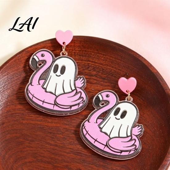 Casual Holiday Outfit Jewelry 1 Pair Summer Halloween Ghost Earrings for Women Cute Acrylic Accessories Pool Float Dangle Drop Earrings 2D
