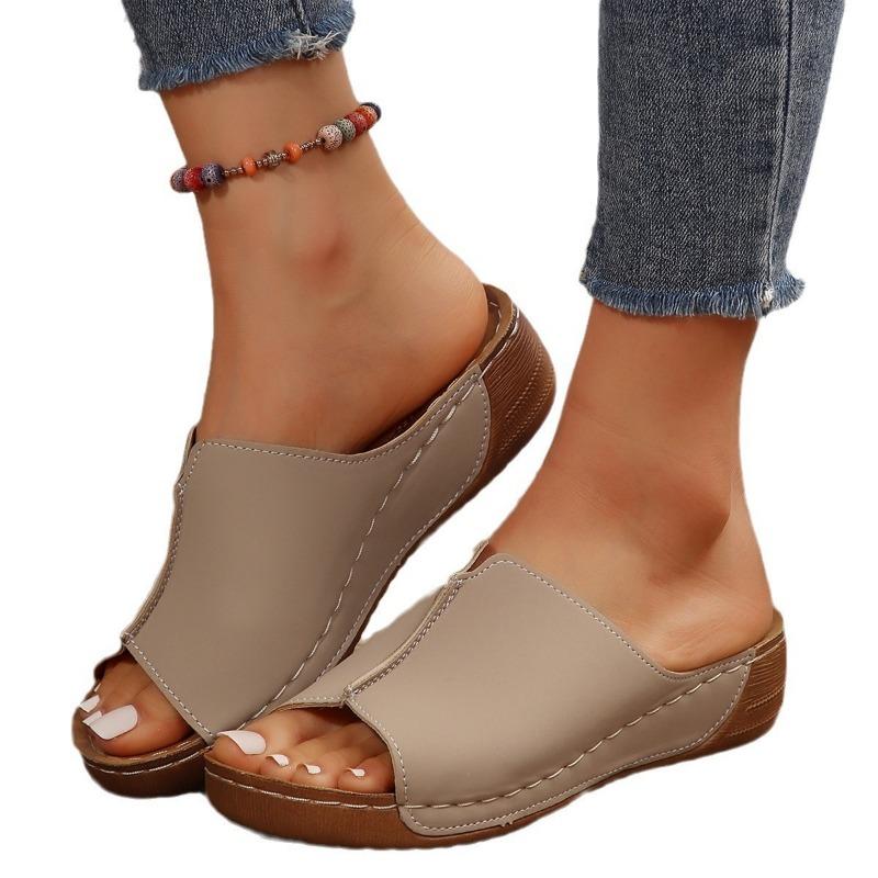 Summer New Slope Heel Platform Slippers Fashionable Large Size Beach Cool Slippers Fish Mouth Cool Slippers