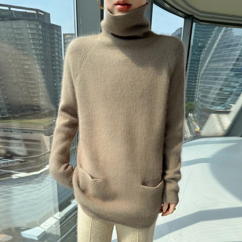 Lekasha 100% Mink Cashmere High Neck Knit Sweater - Versatile Solid Color for Autumn/Winter