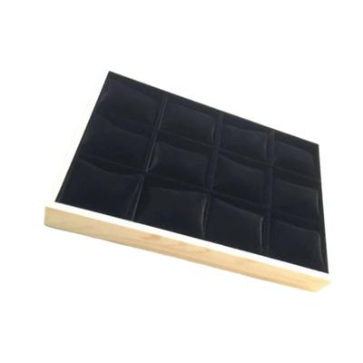 12 Slot Stackable Wood Jewelry Organizers Tray With Removable Pillows and Clear Covers Accessory for Drawer Storage