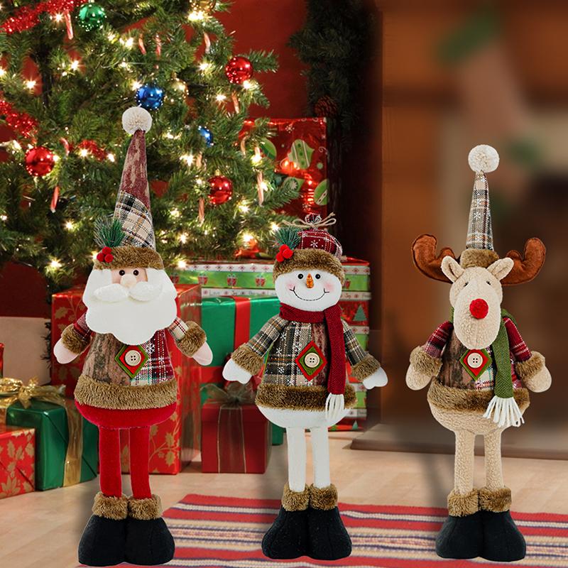 1pc Merry Christmas Decor Scalable Leg Snowman Dolls Figurines Christmas Gift For Kids Plush Elk Santa Doll Model Table Ornament
