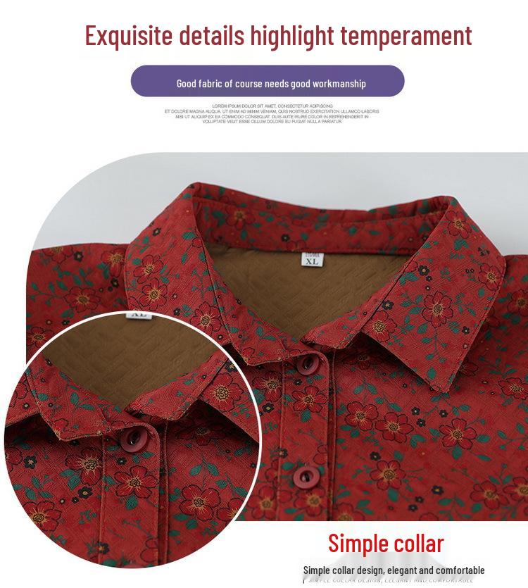 Plus Size Floral Print Long-Sleeve Jacket for Middle-Aged & Elderly Women - Casual Spring/Autumn Lapel Top