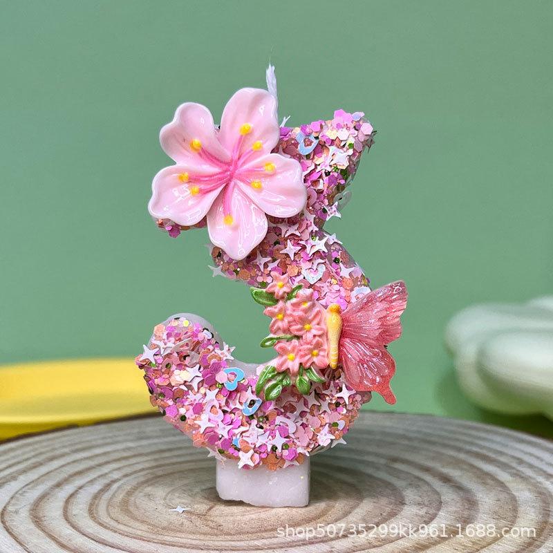 Flower Butterfly Number Candle, Birthday Topper Decoration for Party Celebration