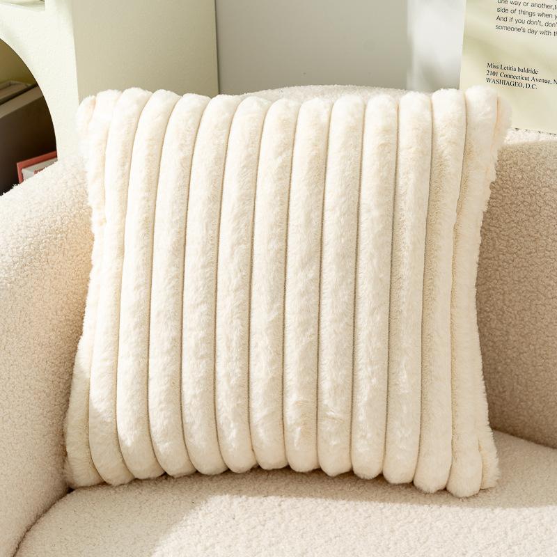 Soft Ribbed Faux Fur Decorative Throw Pillow Case Plush Striped Square Cushion Cover for Sofa Bedroom Living Room Home Decor (45x45cm, Set of 1)