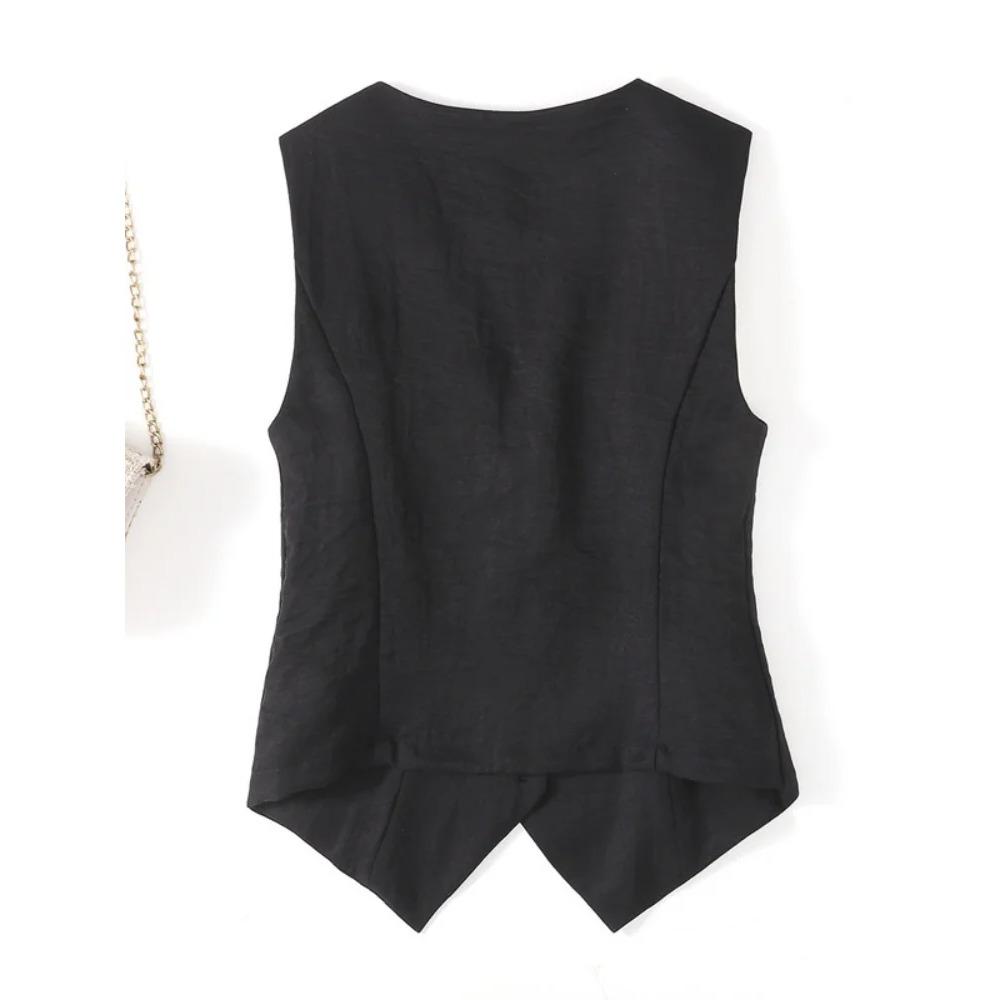 Fashionable New Linen Vest Thin Women's Vest High-end Slim Fit Short Sleeveless Suit V-neck Camisole Jacket009
