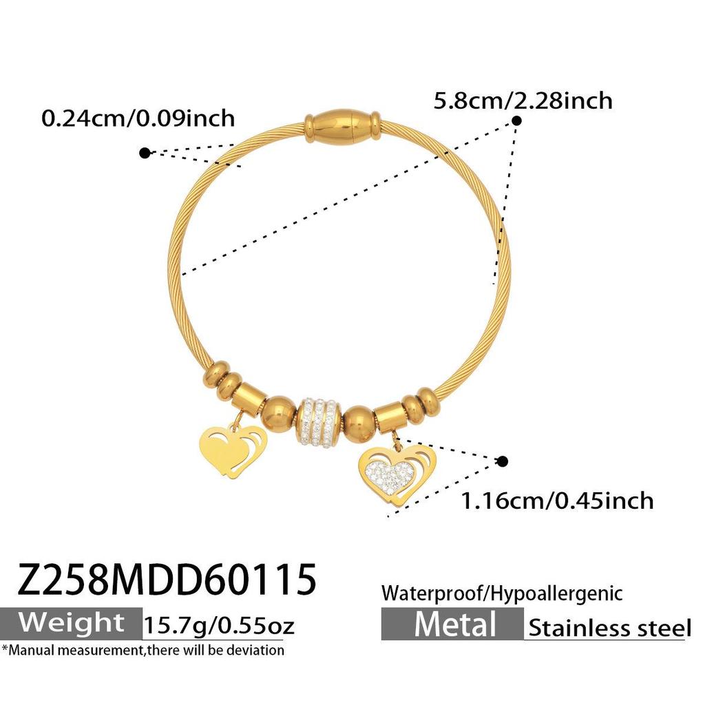 Niche Heart-Shaped Zircon Flower Stainless Steel Bracelet - European & American Style for Women