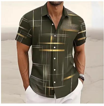 Men's Geometric 3D Printed Lapel Short Sleeve Casual Fashion Shirt Summer Outdoor Vacation Hawaiian Shirt