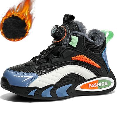 Winter Sneakers Kids Cotton Shoes Sneakers PU Waterproof Plus Velvet Rotating Button Warm Ultra-light Boys Snow Sneakers