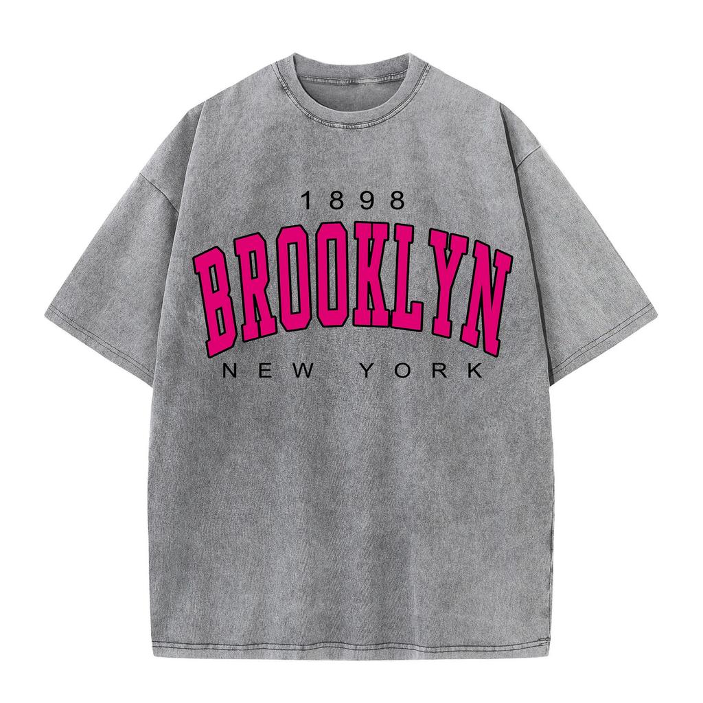 Cotton Washed T-Shirts Fashion Loose O-Neck Short Sleeve Brooklyn New York Printing Tops Summer Street Clothes