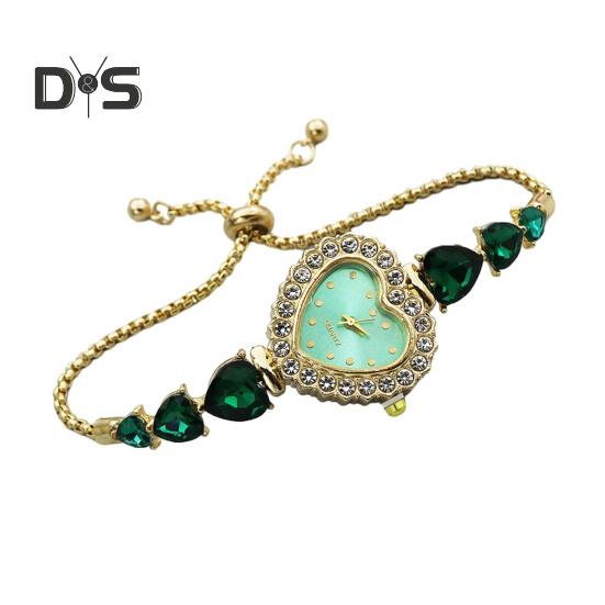 

Женские часы-браслет в форме сердца со стразами, кварцевые наручные часы в форме сердца, регулируемый браслет-слайдер, наручные часы зелёный