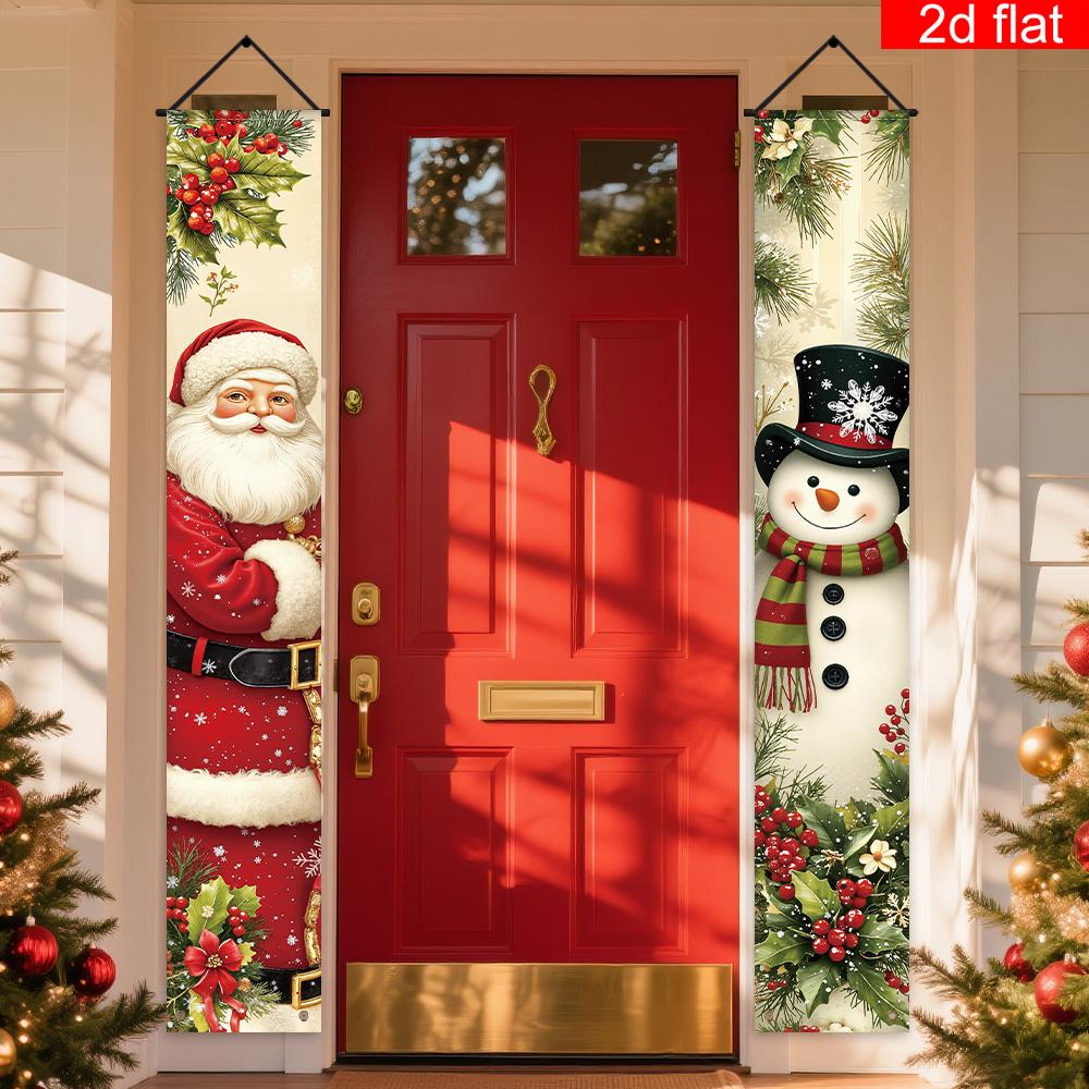 Merry Christmas Couplet Banner Snowman Santa Claus 1 Pair Indoor Outdoor Decor