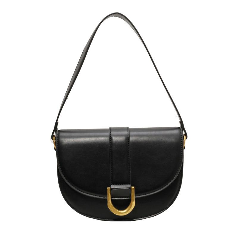 Retro Solid Color Saddle Bag For Women 2023 Winter New Handbag Fashion Simple Casual Shoulder Crossbody Bag чёрный