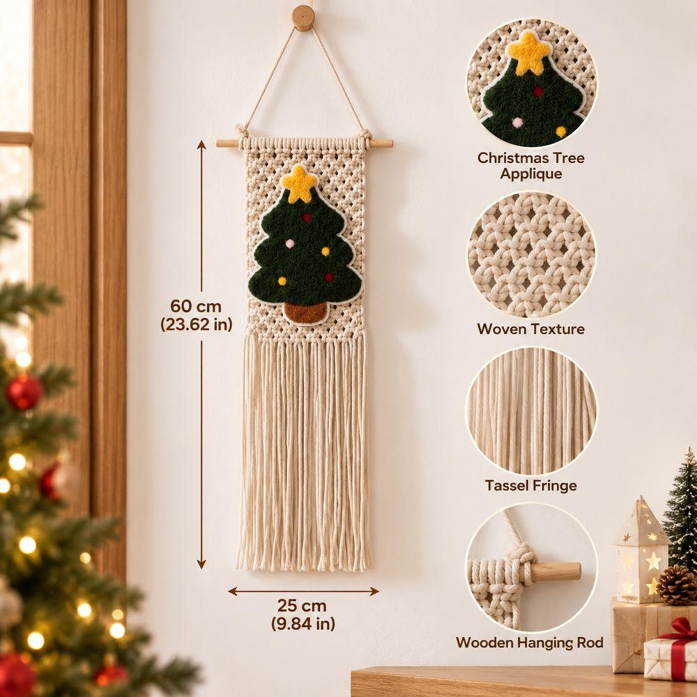 25x60cm Christmas Tapestry Tassel Fringe Holiday Wall Decoration Woven Wall Decor