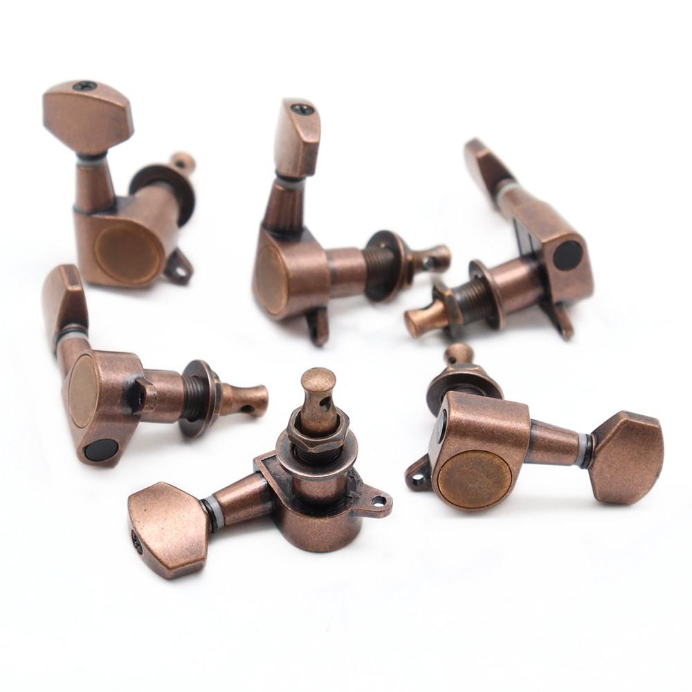 1Set Electric Guitar Tuning Pegs Guitar Tuners Machine Head Small Square Handle Red Copper/Bronze